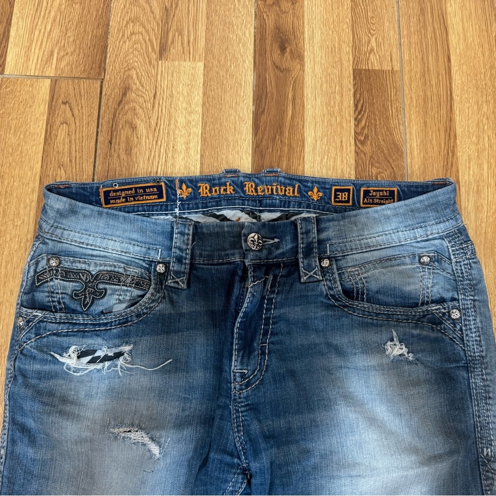 Rock Revival Men’s 38 Distressed Jayshi Alt Straight Jeans - Picture 2 of 7